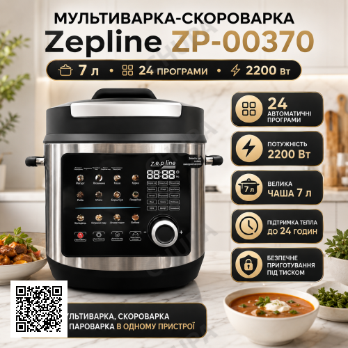 Скороварка-мультиварка Zepline ZP-00370 на 7 л, 24 програми, 2200 Вт
