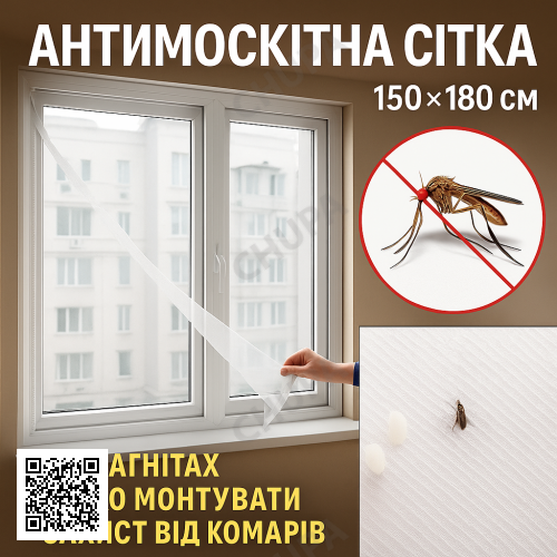 УЦЕНКА! Сетка антимоскитная на окно 150*180см Magnetic System Белая (Плохая упаковка 3339)