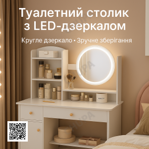 Туалетный столик STL-MD 73 с зеркалом и LED-подсветкой, с полками и ящиками, белый