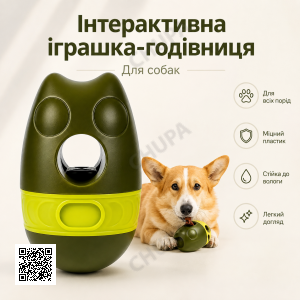 Інтерактивна іграшка-годівниця для собак LY-1072, Зелена / Годівниця для тварин / Іграшка-неваляшка для повільного годування