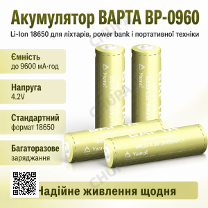 Акумулятор BAPTA BP-0960 18650 9600 мА·год для LED-пристроїв та портативної електроніки