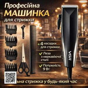 Професійна машинка для стриження волосся + 4 насадки, VGR V-033 / Чоловічий тример
