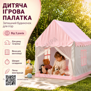 Детская игровая палатка-домик с окнами для дома и улицы, полиэстер, пластиковый каркас, от 3 лет, розовая