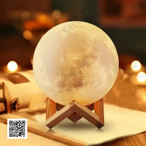 УЦІНКА! Світильник-нічник 3D шар Місяць Moon Lamp на дерев'яній підставці 15 см (Плохе паковання 2792)
