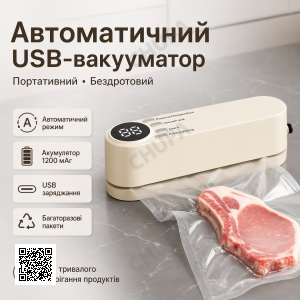 Автоматический вакууматор USB с герметичными пакетами (бежевый, 1200 мА*ч, портативный)