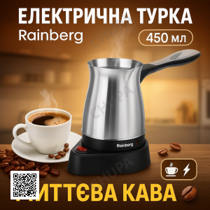 УЦІНКА! Турка Електрична Кавоварка Rainberg RB-612 (Плохе паковання, немає ручки 3264)