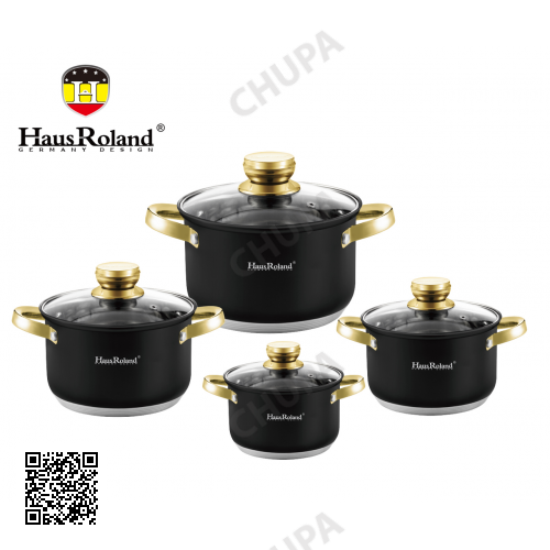 Набор кастрюль Haus Roland HR131-7, 4 шт из нержавеющей стали 2,1/2,9/3,9/6,1 л. Черный (HR131-7)