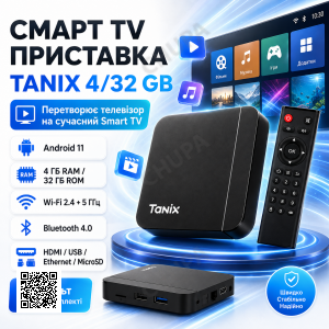 Смарт-приставка Tanix, 4/32 ГБ, Чорний/ТБ приставка/Смарт-бокс для телевізора/Андроїд тв/Смарт ТВ