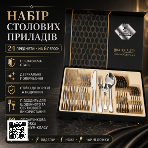 Набір столових приладів на 6 персон (24 предмети) у подарунковій упаковці, Сріблястий / Набір столовий / Набір ложок та виделок