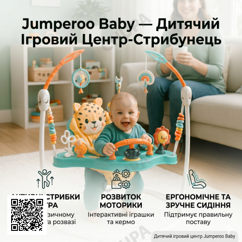 Дитячий ігровий центр-стрибунець Jumperoo: інтерактивний музичний центр 360° з регулюванням висоти та світловими ефектами Зелений