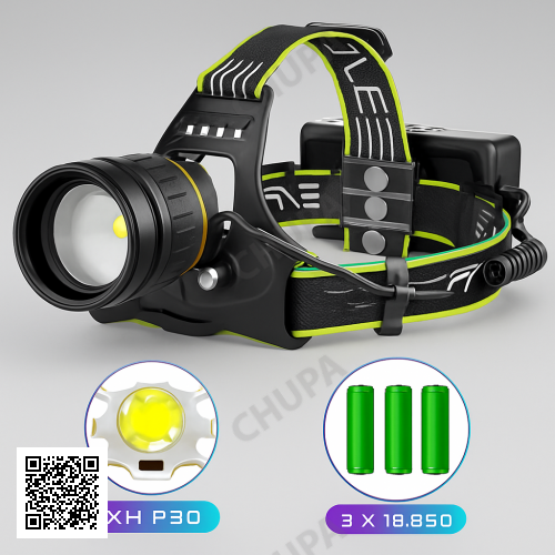 Супер мощный налобный фонарь BL-A12-3-P90, 1000 м, 3 режима, аккумуляторный комплект