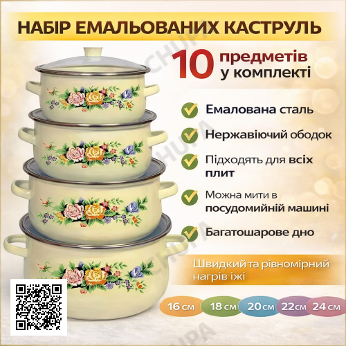 УЦЕНКА! Набор эмалированных кастрюль Higher Kitchen ZP-321 10 шт. (Стерлась эмаль на кастрюле 3498 )