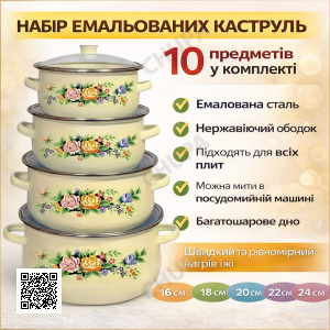 УЦІНКА! Набір емальованих каструль Higher Kitchen ZP-321 10 шт. (Стерлася емаль на каструлі 3498)