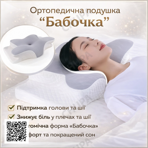 Ортопедическая подушка для сна Бабочка с эффектом памяти Memory Foam 50х30 см. Анатомическая подушка под шею