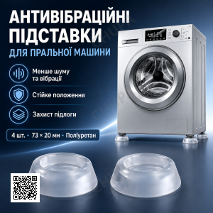 Антивібраційні підставки для пральної машини 4 шт., Прозорий/Прозорі підставки для побутової техніки