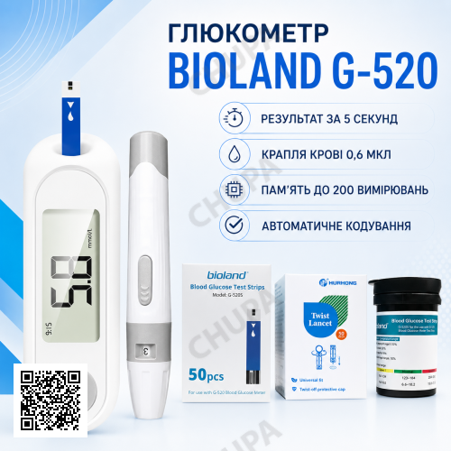 Вимірювач рівня глюкози в крові Bioland G-520
