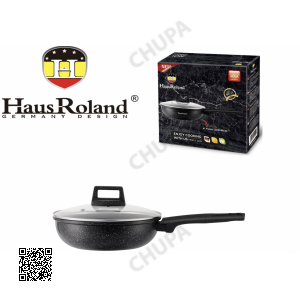 Сковорода Haus Roland HR167-4, 26 см, алюмінієва, 3,7 л, з кришкою. Чорний (HR167-4)