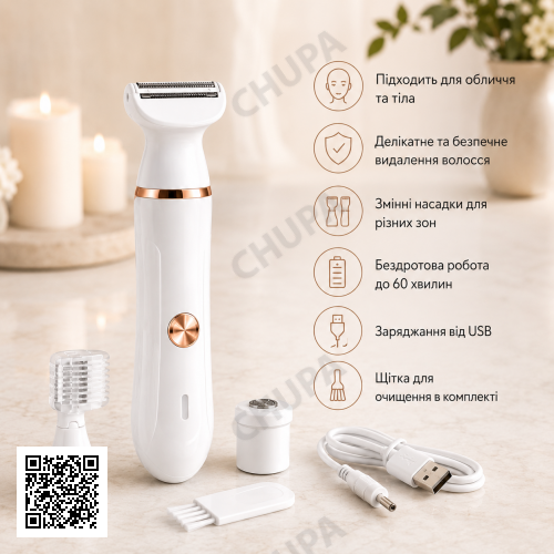Эпилятор hair clipper AN XL-1961 / Женский аккумуляторный эпилятор со сменными насадками