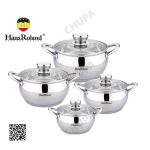 Набір каструль Haus Roland HR113-2, 4 шт. з неіржавкої сталі 1,9/2,6/3,6/6,1 л. Сріблястий (HR113-2)