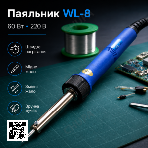 Електричний паяльник 60 Вт WL-8, від мережі, Синій / Електропаяльник / Паяльник для мікросхем / Паяльник з мідним жалом