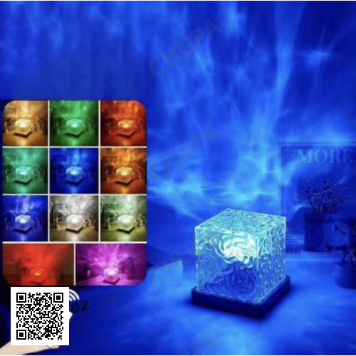 Нічник проєктор КУБ із проєкцією води Настільна RGB лампа з ефектом водяної хвилі