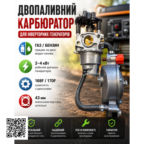 Карбюратор газовий редуктор для інверторного генератора відкритого типу 3-4 квт газ/бензин