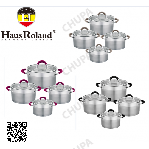 Набор кастрюль Haus Roland HR121-1 (4 шт) из нержавеющей стали 1,9/2,6/3,6/5,7 л., Серебристый