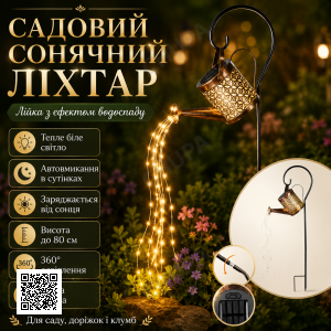 Садовый светильник-лейка, кувшин, чайник на солнечной батарее, кованая лампа 80 см, светодиодная.