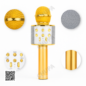 УЦІНКА! Мікрофон караоке WSTER ART: WS-858 Bluetooth USB AUX FM GOLD (Ржавиця на корпусі 2385)