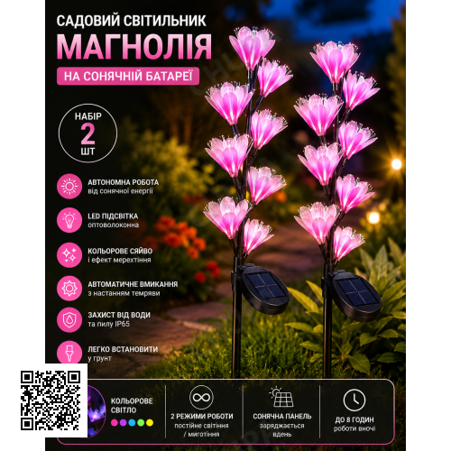 Садовый светильник "Манголия" на солнечной батарее 26X-107 / Набор садовых фонарей с LED-подсветкой 2 шт
