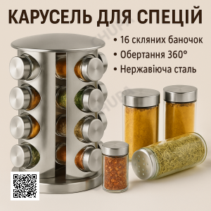 УЦІНКА! Набір для спецій Spice carousel, 16 ємностей (баночок) (Плохе паковання 3356)