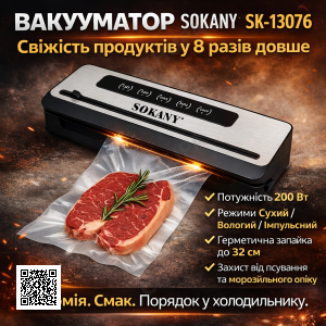 Вакуумный упаковщик для продуктов 200Вт, Sokany SK-13076 / Домашний вакуматор