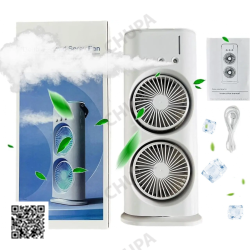 Вентилятор настольный двойной с охлаждением Double-ended Spray Fan LED подсветка 3 скорости пульт