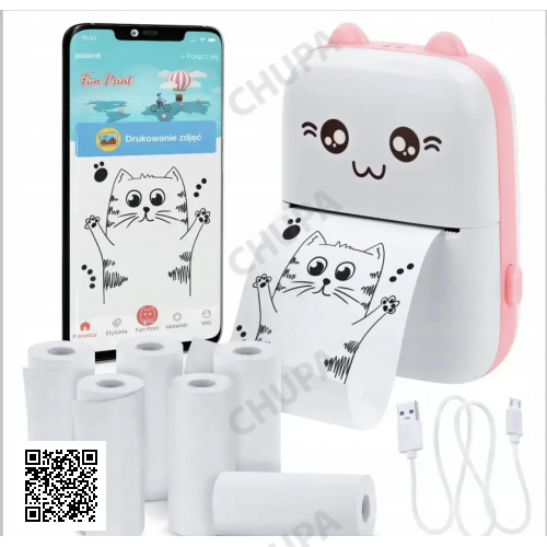 Портативный Розовий мини принтер 1 рулон Mini Printer термопринтер карманный детский принтер термо принтер