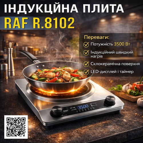 Электрическая индукционная плита с LED-дисплеем и механическим управлением RAF R.8102 3500W