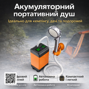 Портативний душ 3.7 В з дисплеєм температури, фільтром і регулюванням напору