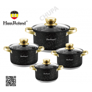 Набор кастрюль Haus Roland HR131-10, 4 шт из нержавеющей стали 2,1/2,8/3,9/6,1 л, с гранитным покрытием. Черный (HR131-10)
