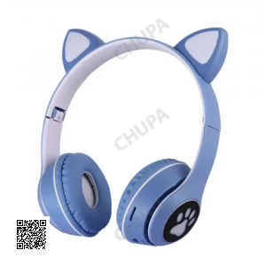Навушники з котячими вушками бездротові та RGB-підсвіткою FM радіо, micro SD Cat MZ-023 Сині