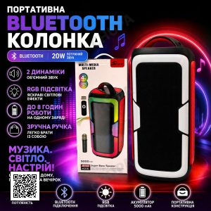 Портативная Bluetooth колонка JQS4407 20Вт с RGB подсветкой и двумя динамиками