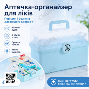 Аптечка органайзер для лекарств, 37х23х26 см, Голубой / Органайзер для хранения лекарств / Контейнер для лекарств