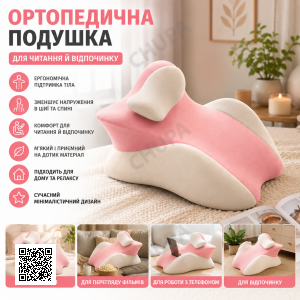Рожева подушка ортопедична pillow-06/Клиноподібна подушка для сну з поліестеру/ Ортопедична подушка для підтримки ті