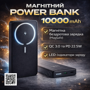Power Bank King Power WPG-104 Magnetic 10000 mAh з бездротовою зарядкою MagSafe та швидкою зарядкою QC 3.0 / PD 22.5W