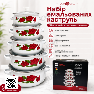 УЦІНКА! Набір емальованих каструль Higher Kitchen ZP-321 каркаде набір (