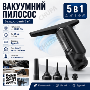 Вакуумный беспроводной пылесос 5в1 / Очиститель окон, пылесос, насос, вакууматор и пылеводитель 2000mAh