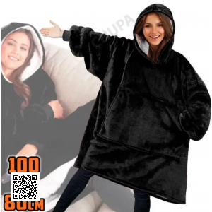 Толстовка плед с рукавами и капюшоном Черный Huggle Hoodie оверсайз, теплый худи с большим карманом для рук