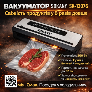 Вакуумный упаковщик для продуктов 200Вт, Sokany SK-13076 / Домашний вакуматор
