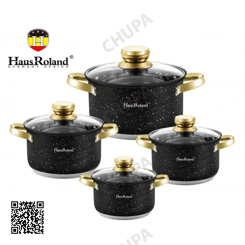 Набор кастрюль Haus Roland HR131-10, 4 шт из нержавеющей стали 2,1/2,8/3,9/6,1 л, с гранитным покрытием. Черный (HR131-10)