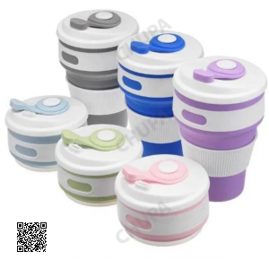 Складная силиконовая термо-чашка с крышкой 350мл Collapsible