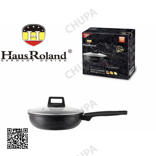 Сковорода Haus Roland HR167-3, 24 см, алюмінієва, 2,9 л, з кришкою. Чорний (HR167-3)