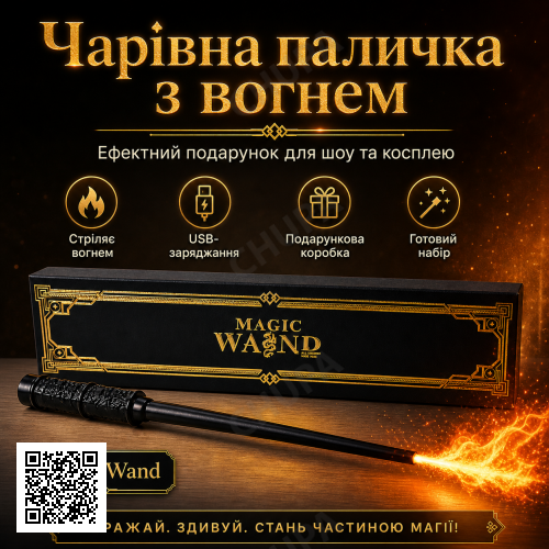 Магическая палочка Черная Magic Wand - Подарочный набор с USB зарядкой и эффектным дизайном, стреляющая огнем